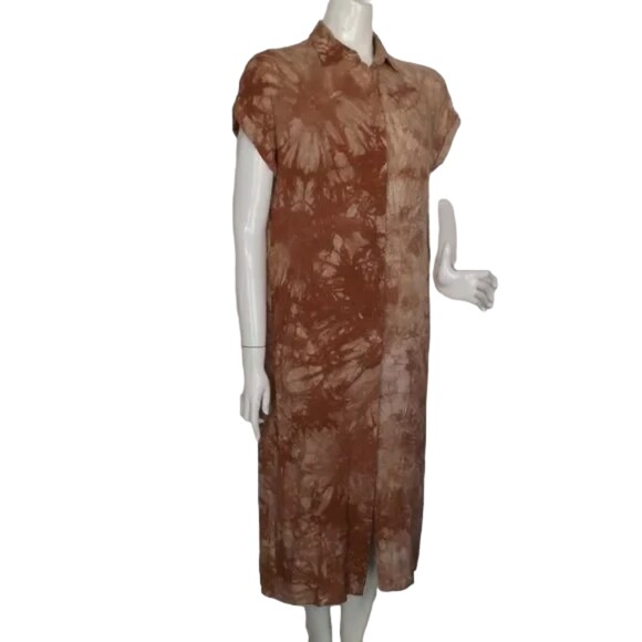 LULUS Shirt Dress, XS, Rust Brown Tie-dye, Short sleeve, button front, Rayon - Picture 2 of 14